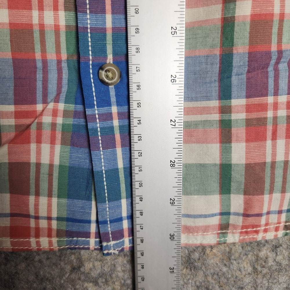 LL Bean Linen Blend Shirt Men XL Blue Multicolor Scotch Plaid Short Sleeve - Picture 4 of 6